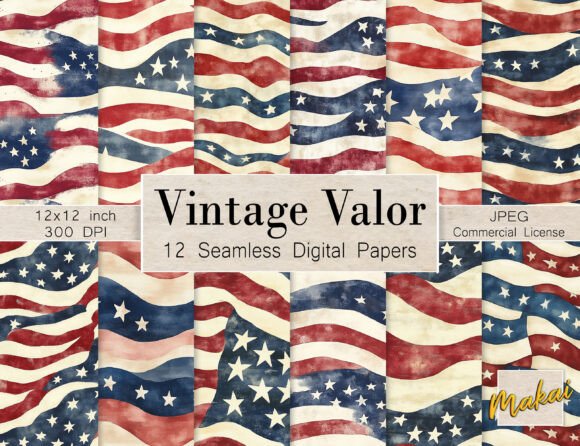 12 Seamless Watercolor American Flag
