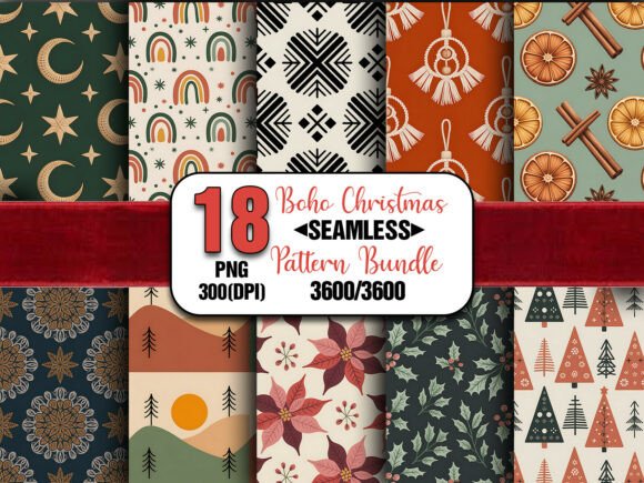 Boho Christmas Seamless Pattern Bundle