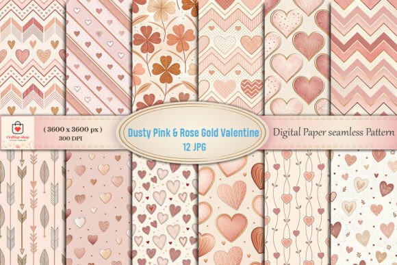 Dusty Pink Rose Gold Valentine Seamless Digital Paper Pack