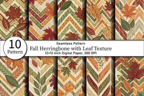 Fall Herringbone with Leaf Texture