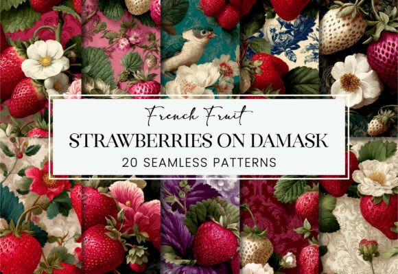 Vintage Strawberries on French Damask: A Timeless Pattern for Modern Creativity