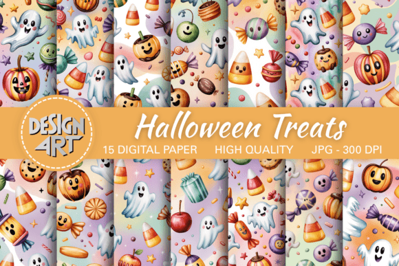 Watercolor Halloween Treats Pattern