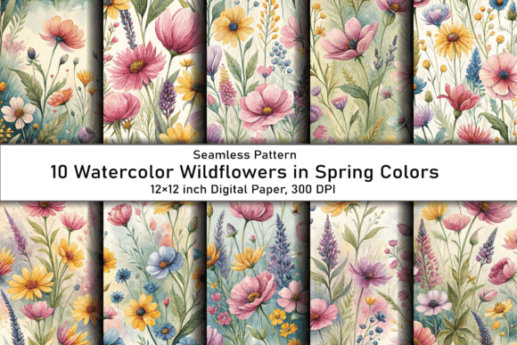 Watercolor Wildflowers in Spring Colors